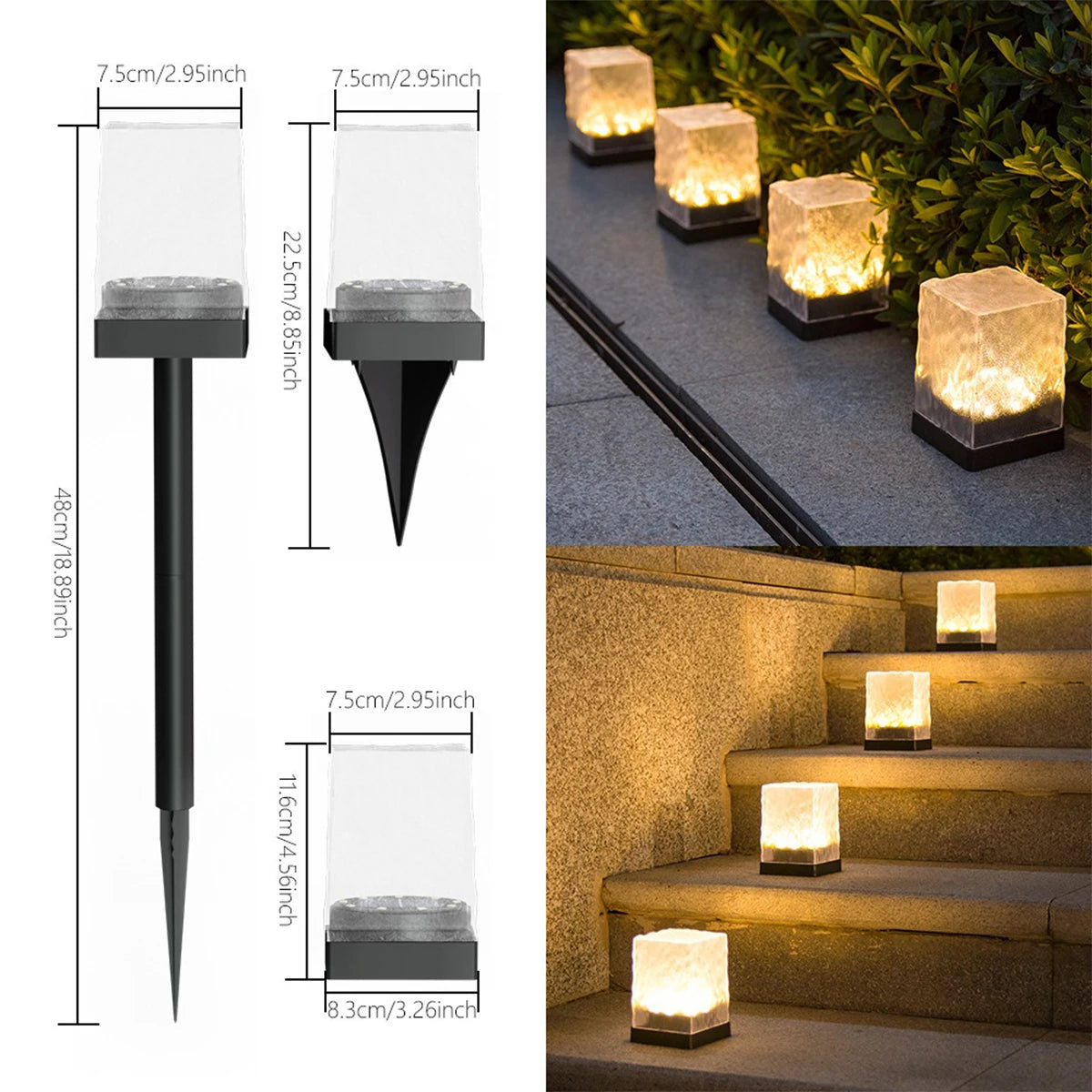 LED Solar Lights Outdoor Waterproof Garden Decoration Solar Powered Lamp Balcony Fence Lawn Landscape Path Ice Brick Light