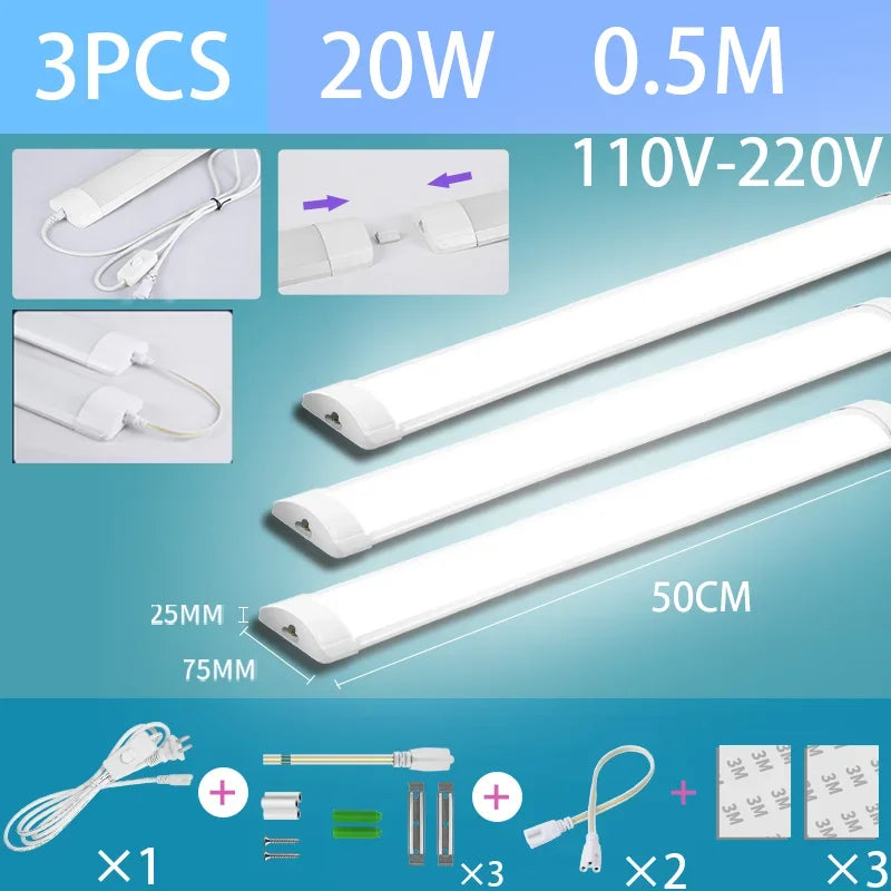 Led Tube Light With Switch Wire 110V 220V 30/50cm Lighting Strip Lamps 10W 20W For Living Room Bedroom Closet Kitchen Lamp