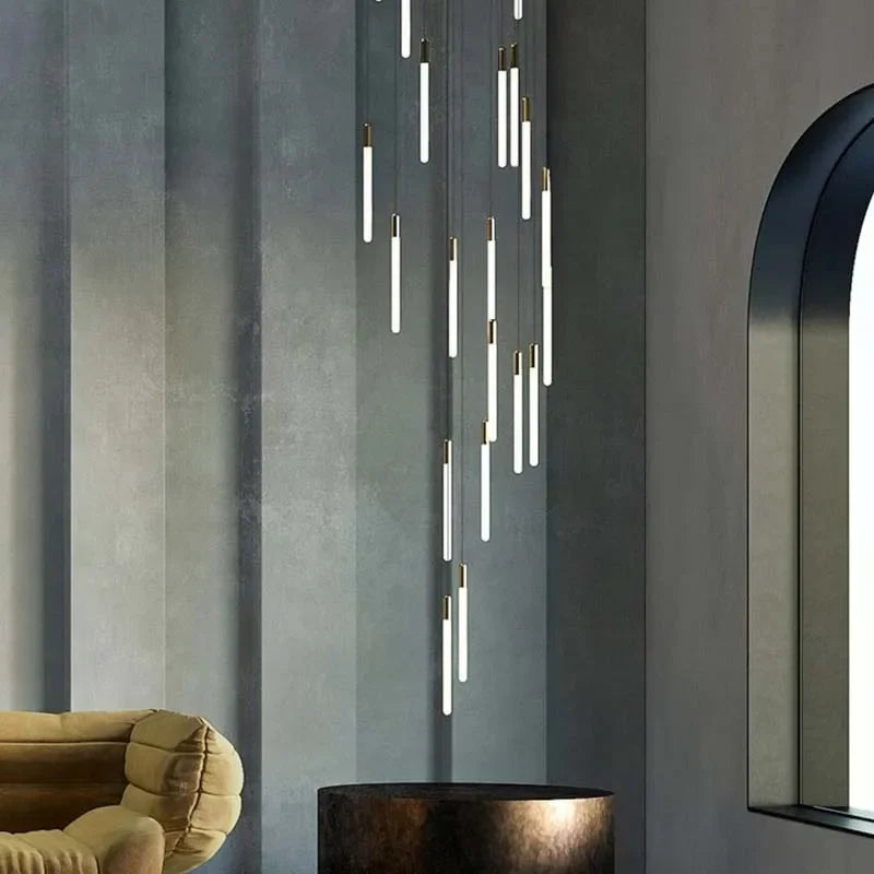 Modern Branch LED Chandelier For Staircase Living Room Minimalism Design Long Tube Hanging Lamps Indoor Attic Lighting Fixtures
