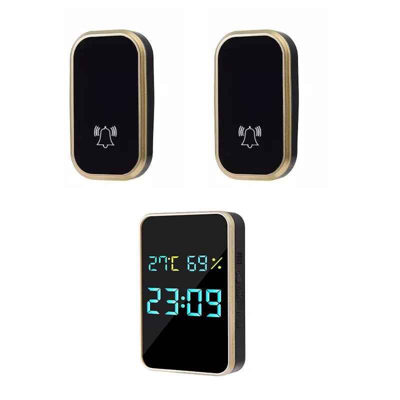 Wireless Doorbell No Battery Self Powered Door Bell Display Temperature Humidity Time 433mhz Home Outdoor Welcome Ring Chime