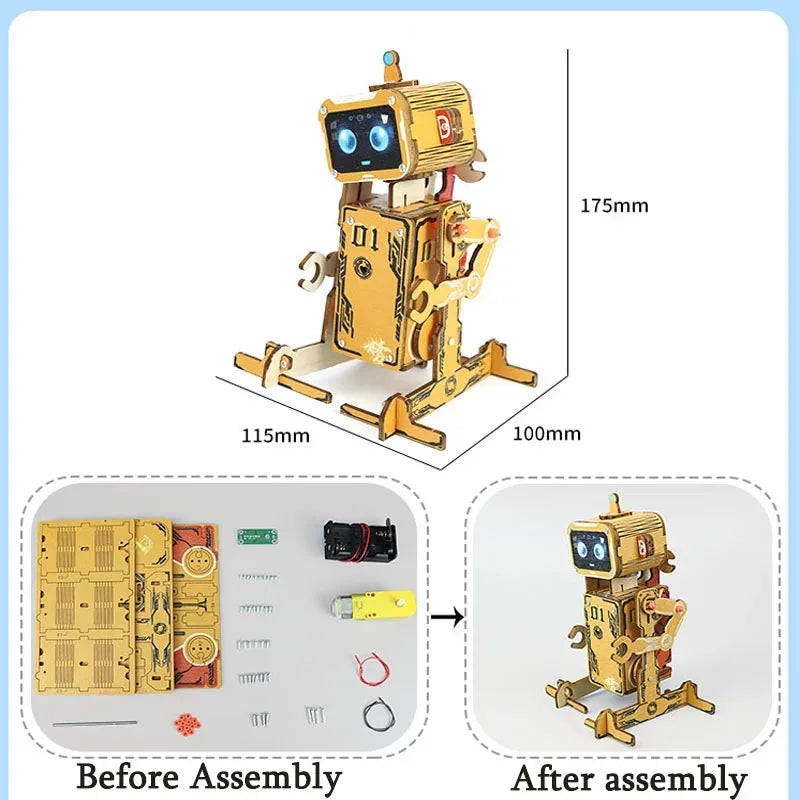 DIY Robot Science 3D Wooden Puzzles Voice Activated Robot STEM Kits Educational Building Blocks Assemble Toy For Kids TeensDIY Voice-Activated Wooden Robot Kit, 3D STEM Puzzle for Kids & Teens