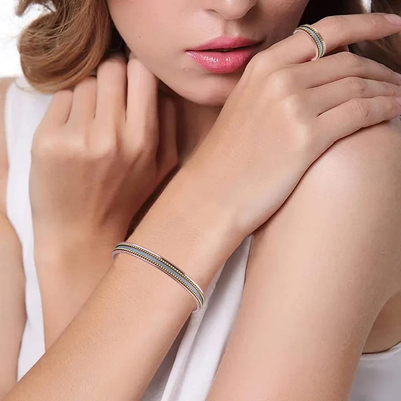 Vintage Pure Copper Magnetic Bracelet & Ring Set, Adjustable for Men & Women