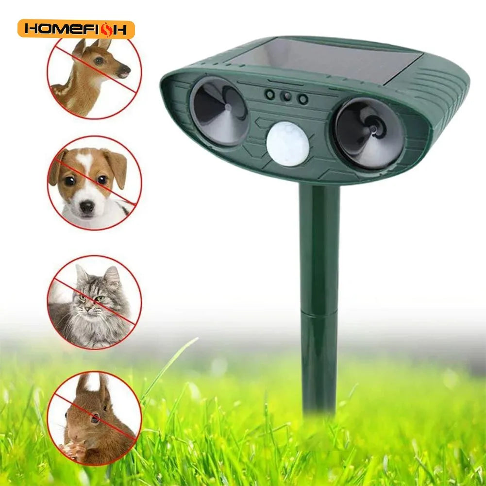 HOMEFISH Ultrasonic Repeller – Solar-powered cat and dog repeller – Suitable for gardens and farms – Repels animals