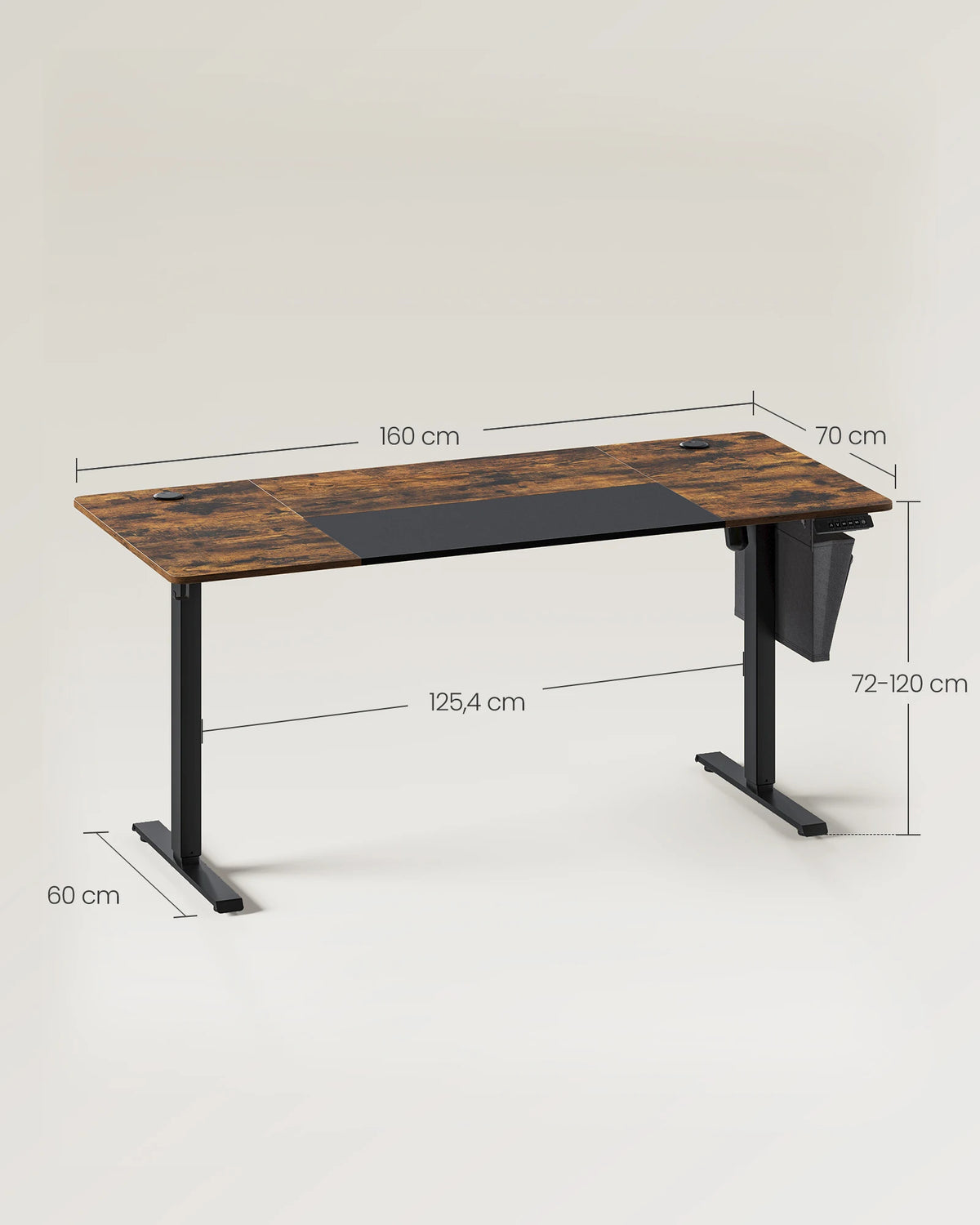 SONGMICS Electric Height-Adjustable Desk, 160 × 70 cm, 72–120 cm Height Range