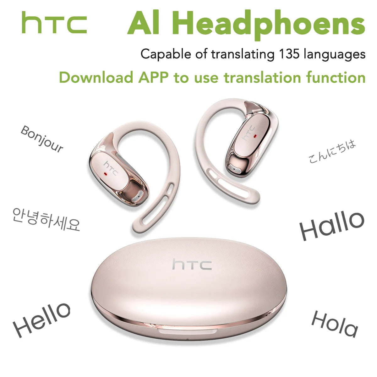 HTC NE35 Bluetooth V6.0 AI Translation Earphones OWS Sport Headphone Comfortable Ultra-light Earhook Wireless Headphone with Mic