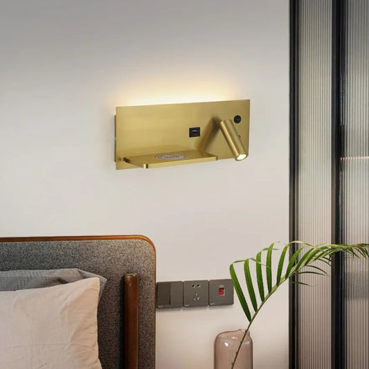 LED Wall Lamp Modern Multifunctional Iron Wall Lamp Living Room Bedroom Ndoor Lighting with Wireless Charging and USB Interface