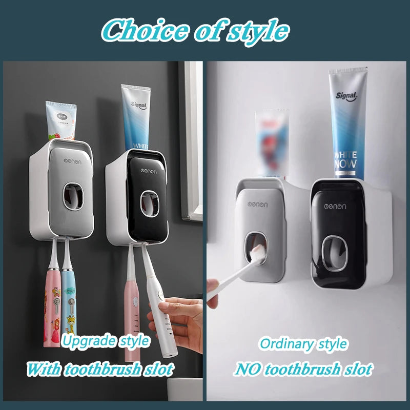 MENGNI Wall-Mounted Toothpaste Dispenser & Toothbrush Holder, No-Drill Installation