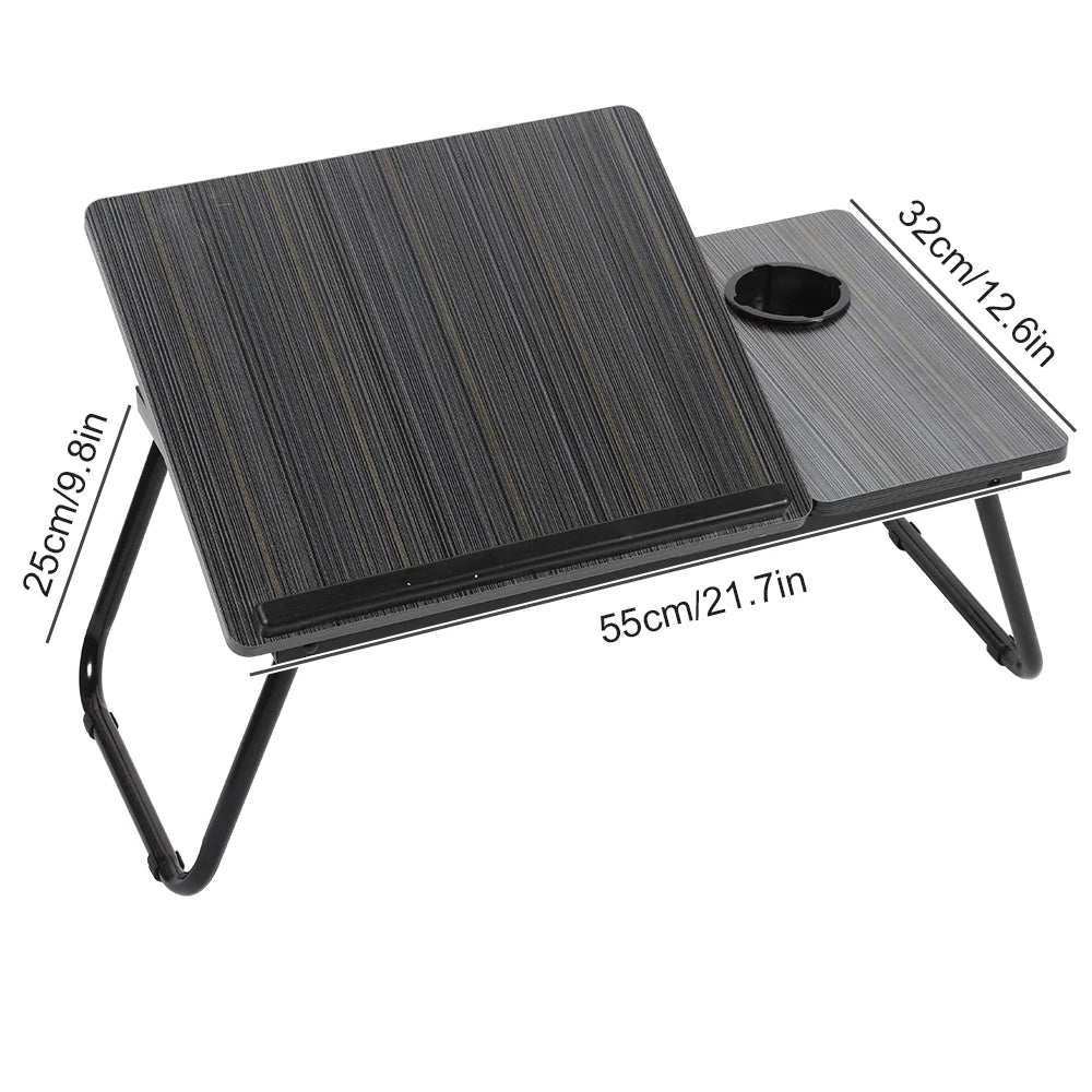 Folding Laptop Desk for Bed & Sofa with 5-Level Height Adjustment & Cup Holder