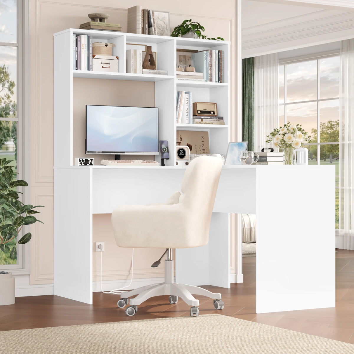 Getone Desk Corner Desk White L Shaped Computer Table Office table for Study Home Office 124.7X107.8X152.5 cm