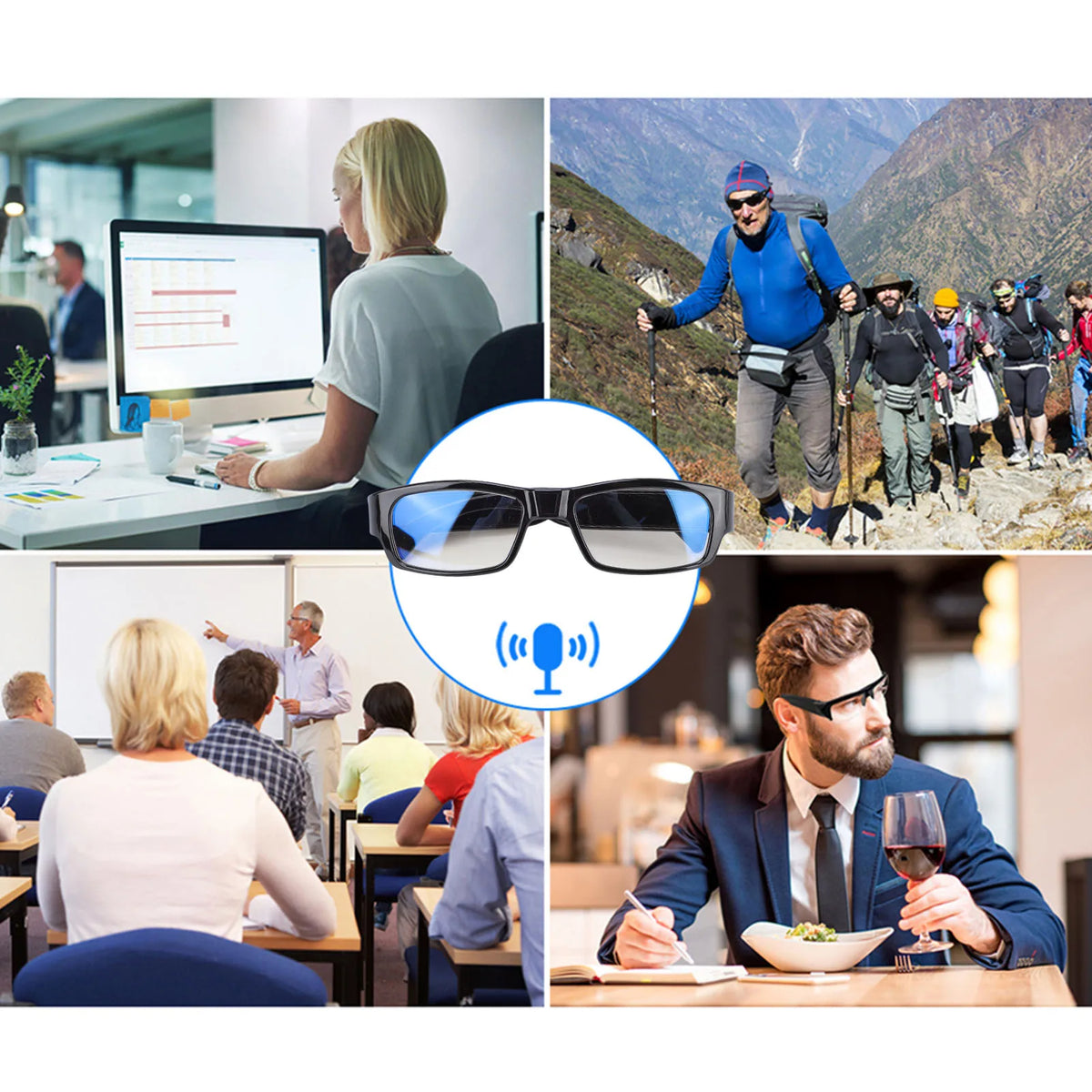 16:9 Camera Glasses Sports Action Cycling Glasses Camera 1080P HD Video Recording Photos Taking for Outdoor Activities