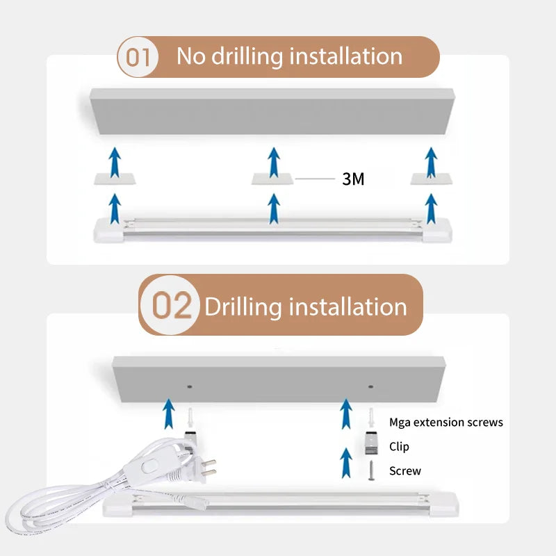 Led Tube Light With Switch Wire 110V 220V 30/50cm Lighting Strip Lamps 10W 20W For Living Room Bedroom Closet Kitchen Lamp