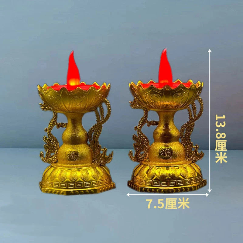 2x God of Wealth Lamp Buddhist Candle Lamp Red led zhaocaijinbao Pray Eternal light Candlestick Smokeless Buddha lighting decors