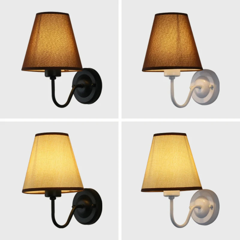 LED E27 Modern Wall Lamp Nordic Retro Fabric Home Interior Lighting Hotel Bedroom Living Room Bedside Lamp