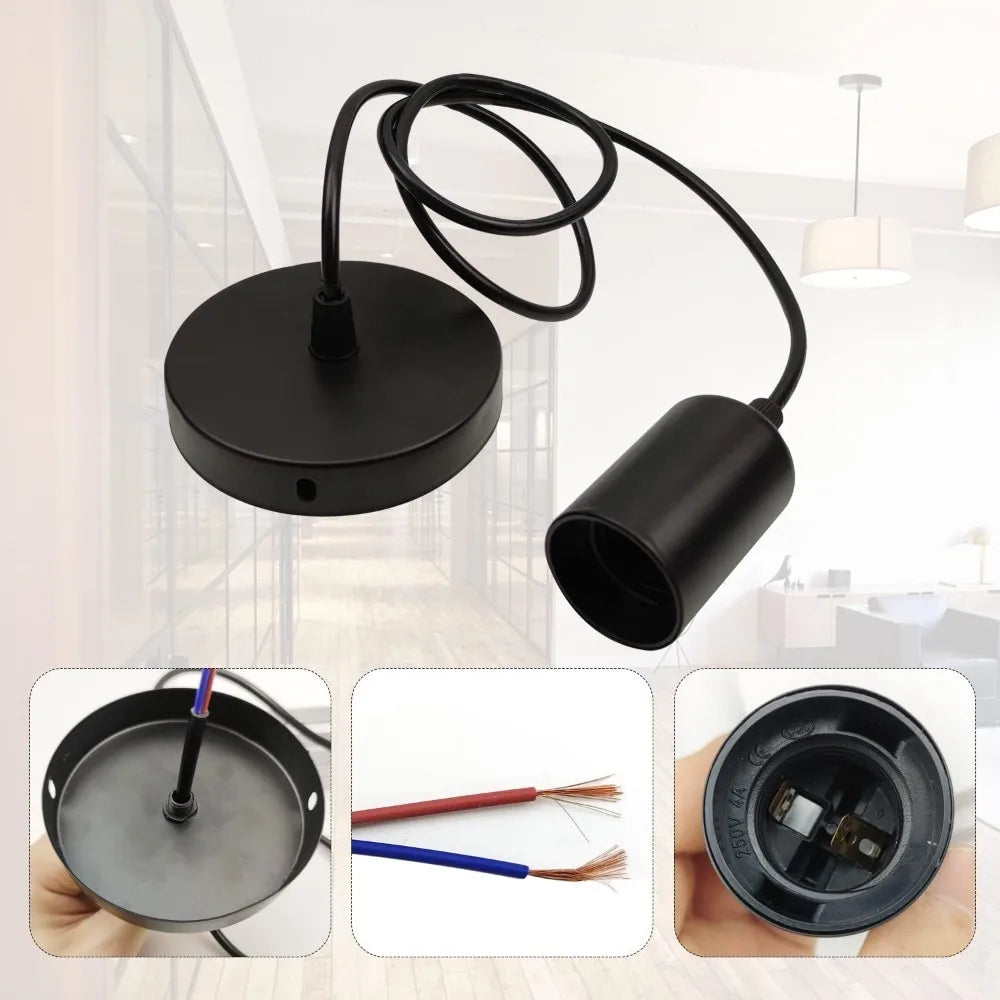 Pendant Light Fitting E27 Lamp Holder with 50/150CM Adjustable Cable Industrial Ceiling Pendant Fitting Black White Lamp Base