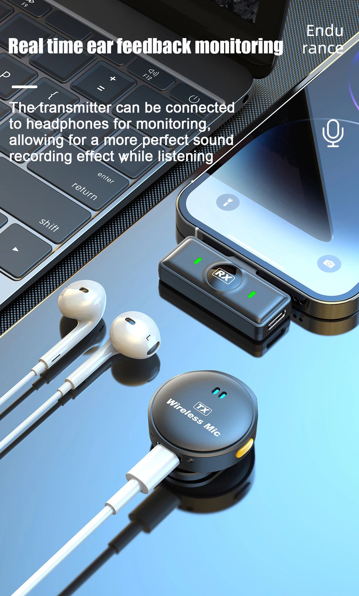 Lavalier Dual Wireless Microphones, Buttonhole Tie Mic Mini For iPhone and Android Phone
