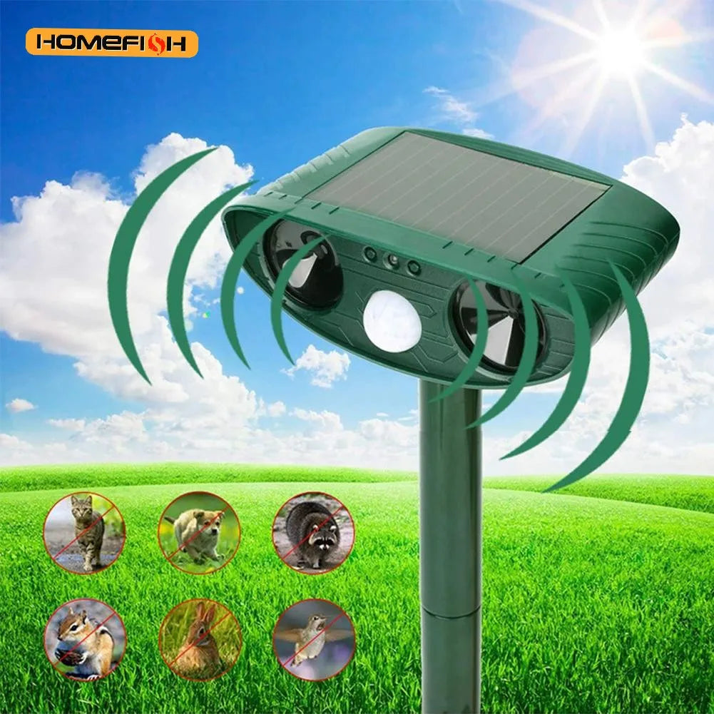 HOMEFISH Ultrasonic Repeller – Solar-powered cat and dog repeller – Suitable for gardens and farms – Repels animals