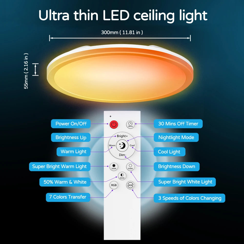 Smart Ceiling Lamp 24w 30w Led Lamp for Bedroom Ceiling Lights with APP Remote Control Dimmable Led Lights for Room Living Room