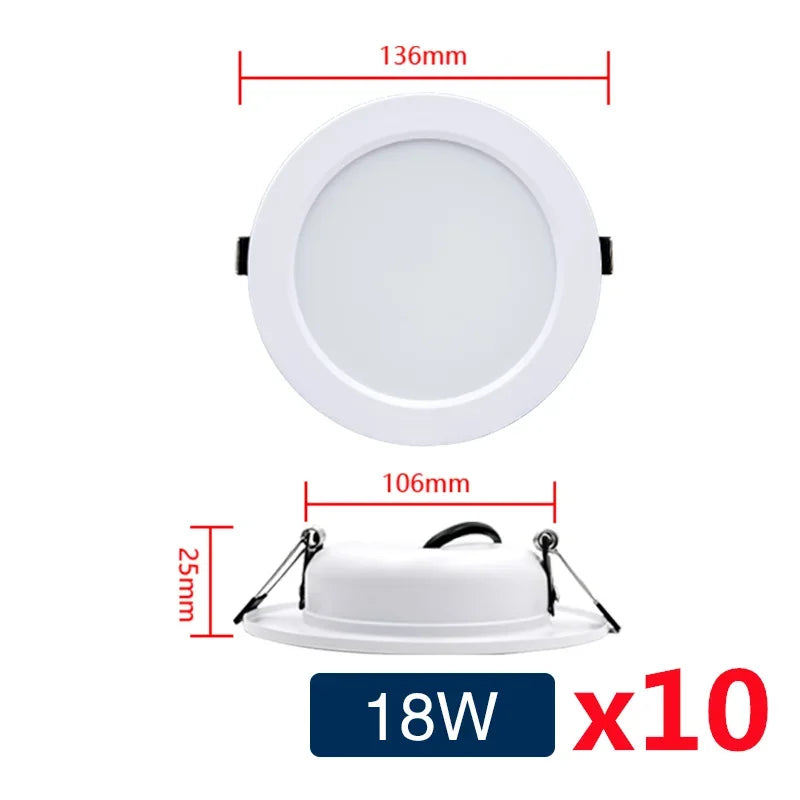 10pcs/lot LED Downlight 5W 9W 12W 15W 18W Recessed Round Led Ceiling Lamp AC110V 220V DC12V 24V Indoor Lighting Warm/Cold White