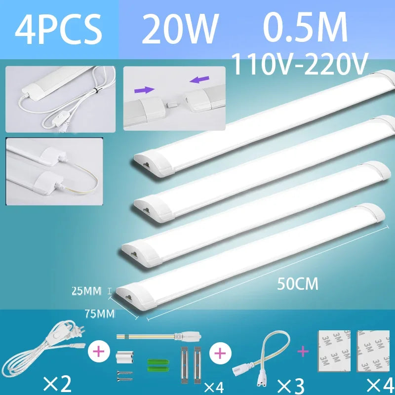 Led Tube Light With Switch Wire 110V 220V 30/50cm Lighting Strip Lamps 10W 20W For Living Room Bedroom Closet Kitchen Lamp