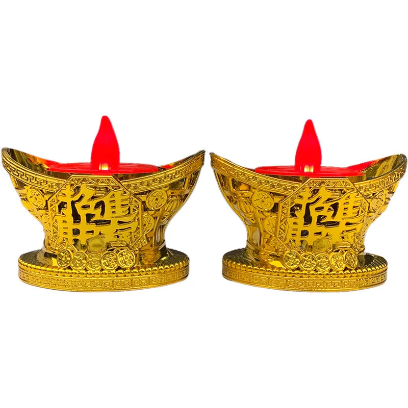 2x God of Wealth Lamp Buddhist Candle Lamp Red led zhaocaijinbao Pray Eternal light Candlestick Smokeless Buddha lighting decors