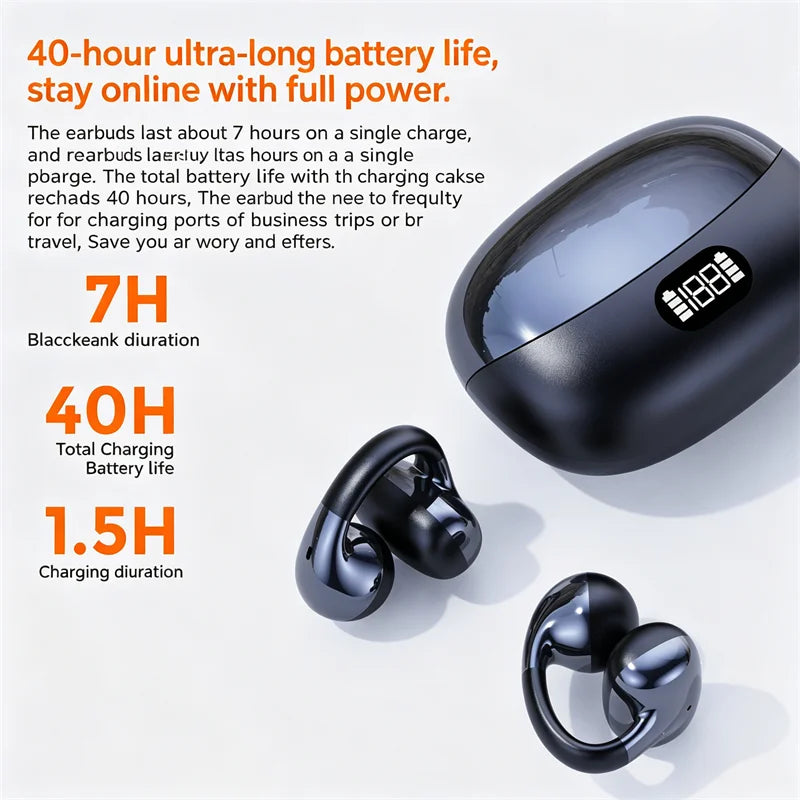 Open Style Bluetooth Earphone Power Display Long Battery Life Ear Clip Style Listen Music