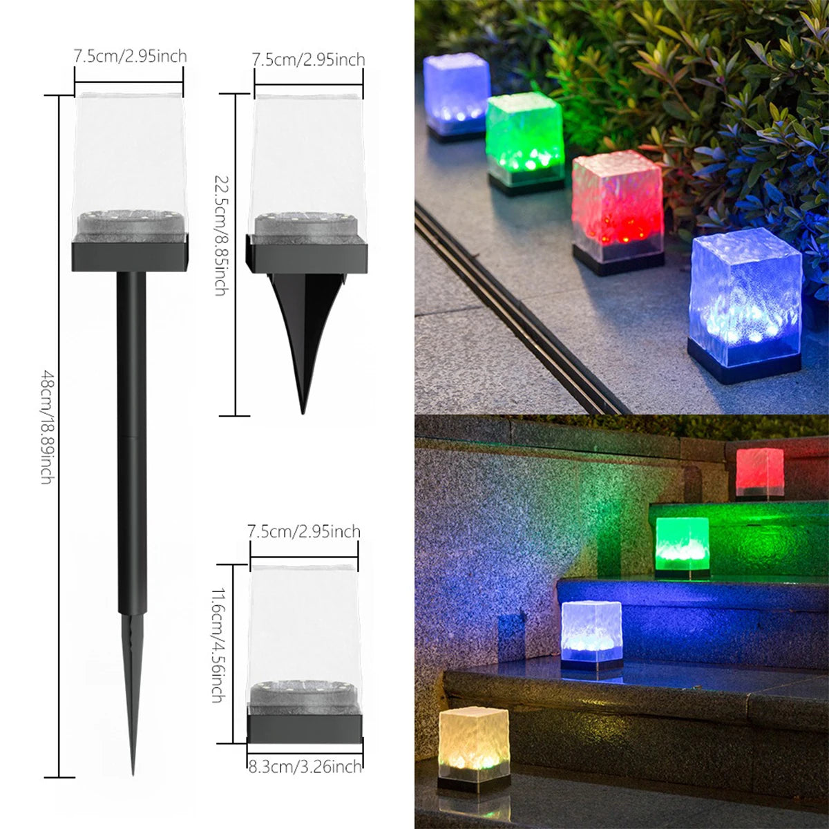 LED Solar Lights Outdoor Waterproof Garden Decoration Solar Powered Lamp Balcony Fence Lawn Landscape Path Ice Brick Light