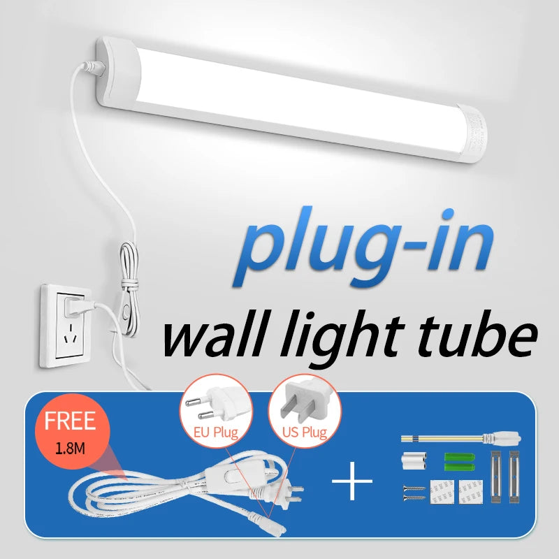 LED Light Tube Direct Plug-in Light Tube 110V 220V LED Lamp Tube Desk Work Study Shop Garage Warehouse Kitchen Cabinet Lighting