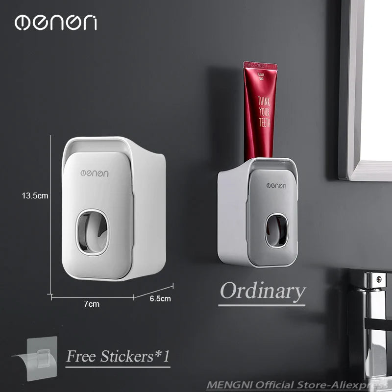MENGNI Wall-Mounted Toothpaste Dispenser & Toothbrush Holder, No-Drill Installation