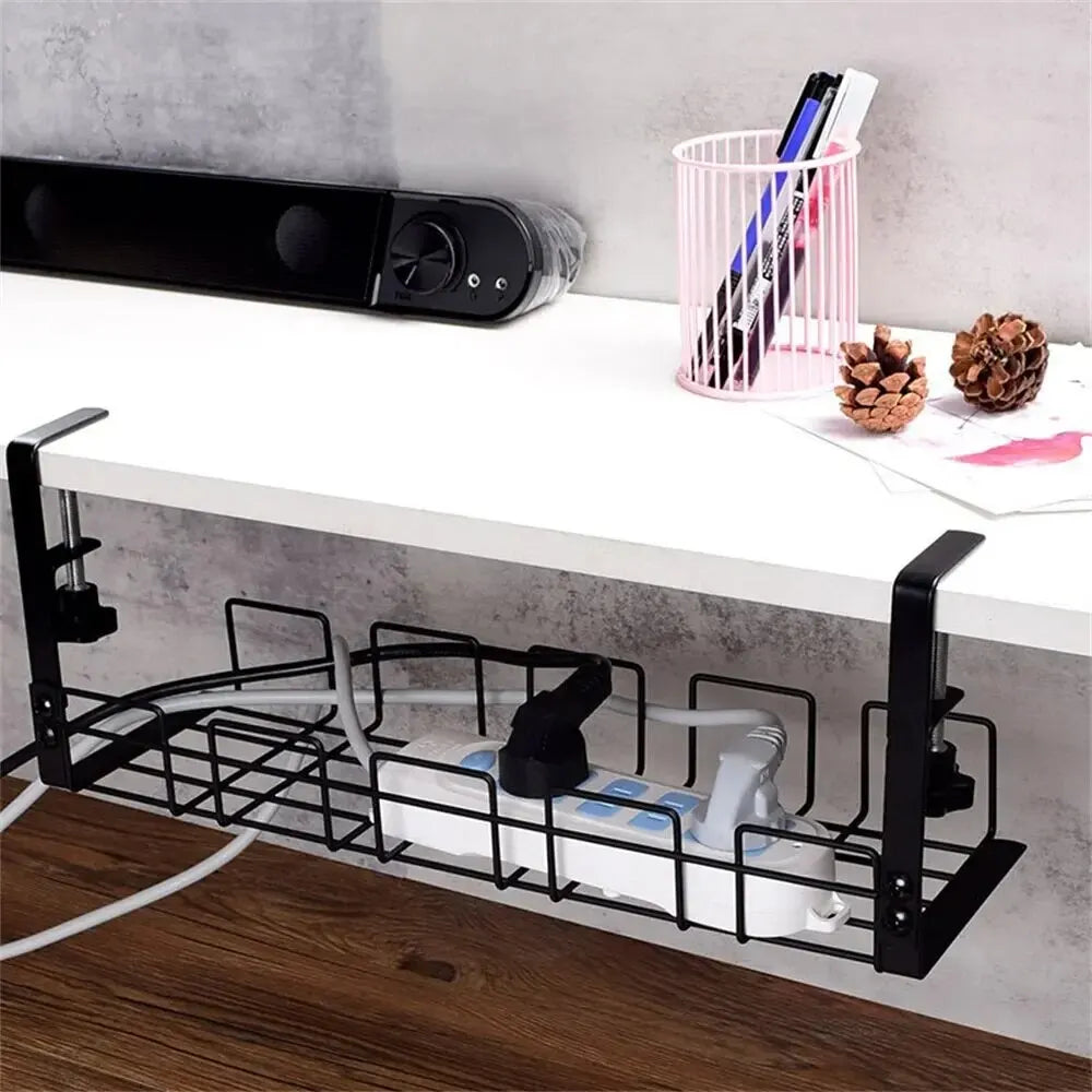 Home Office Desk Wire Organizer No Punching Kitchen Storage Accessories Under Table Storage Rack Metal Cable Management Tray