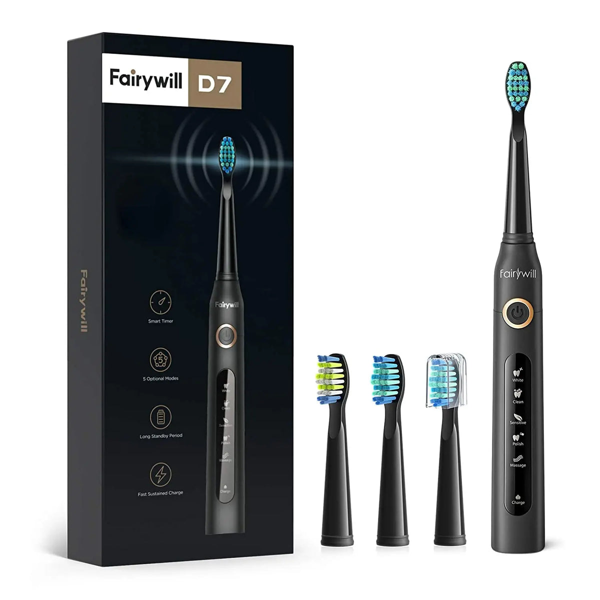 Fairywill FW-507 Rechargeable Sonic Toothbrush for Adults, USB Charging, Waterproof