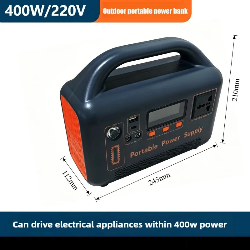 400W Portable Power Station, 192Wh, 220V, Solar-Charging Compatible for Home Backup & Outdoor Use