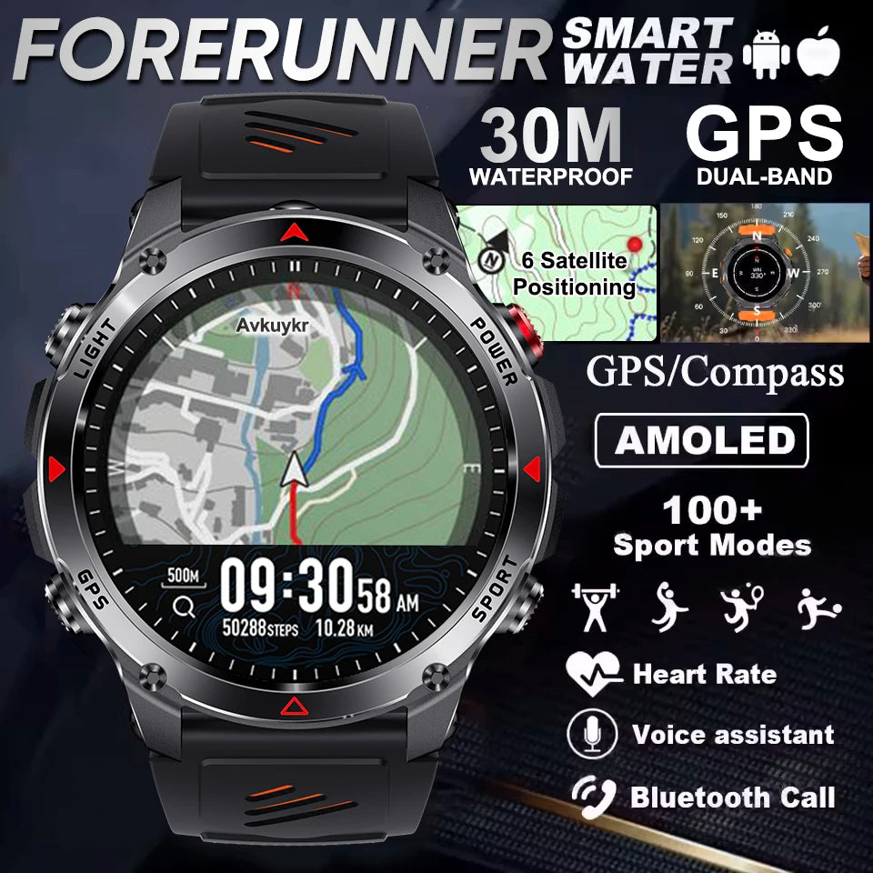 Forerunner 570 GPS Smart Watch 3ATM Waterproof AMOLED Screen MULTI-BAND GNSS Compass Altimeter Flashlight Sports Smartwatch Men