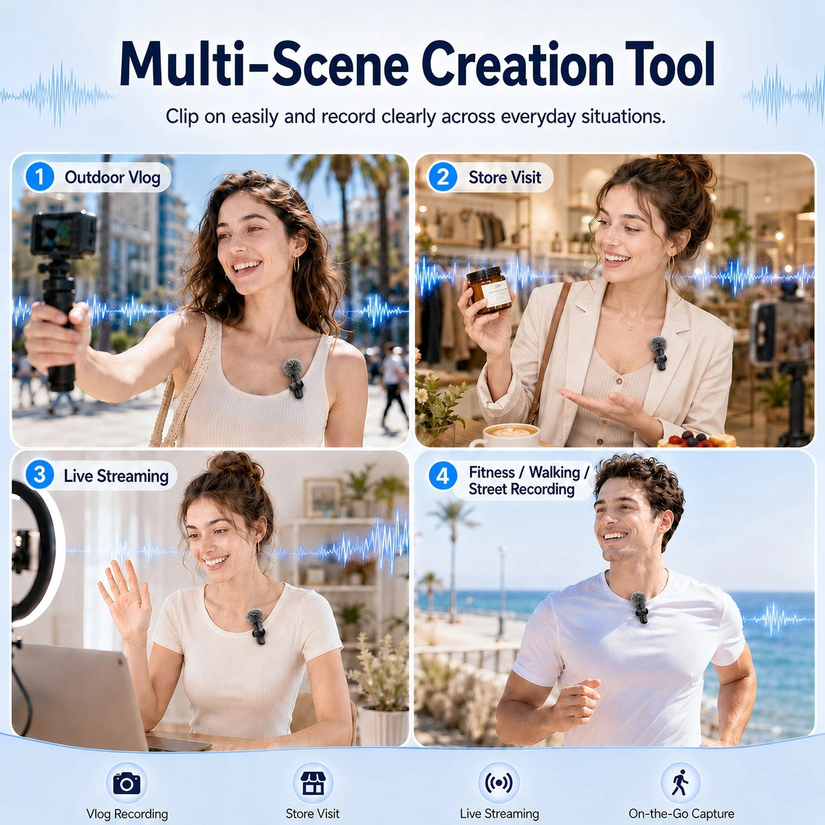 Wireless Lapel Microphone, Noise-Cancelling, Suitable for Vlogs, Interviews, and Live Streaming, Compatible with Type-C Devices