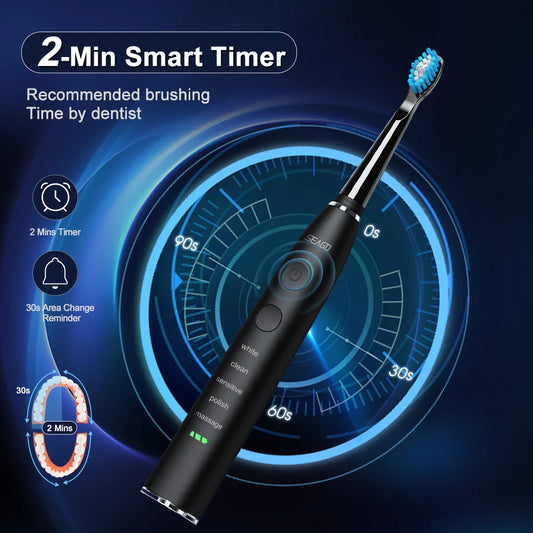 Seago SG-575 USB Rechargeable Electric Toothbrush with 4 Replacement Heads & Travel Case
