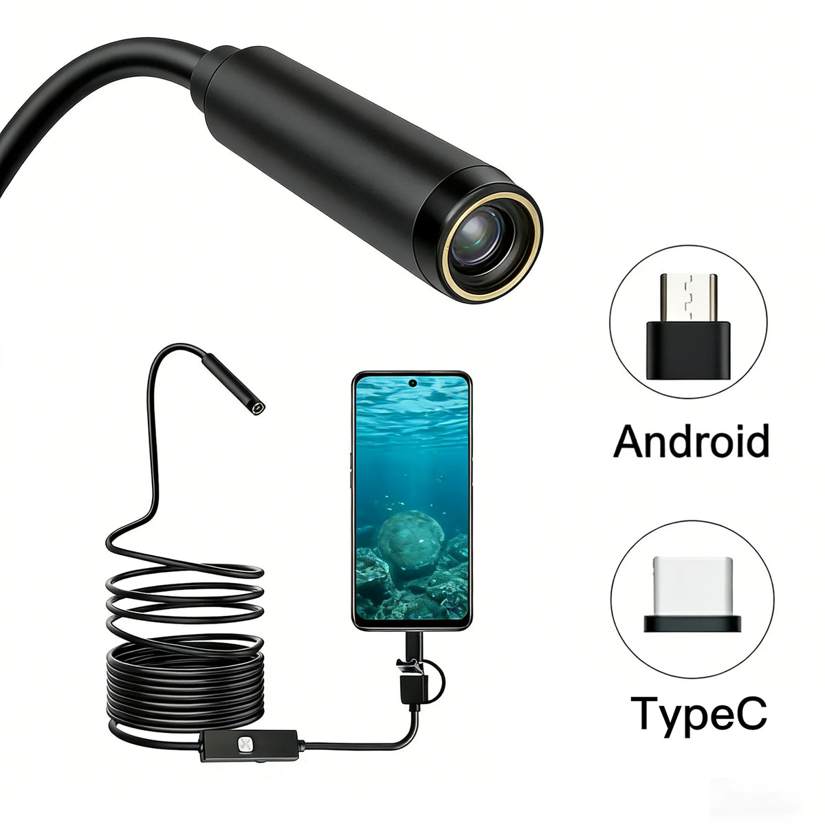 Endoscope Camera Android Type C PC 7MM USB Waterproof Borescope Camera for Car Scenarios 1-10m Car Inspection 6 Led Lights