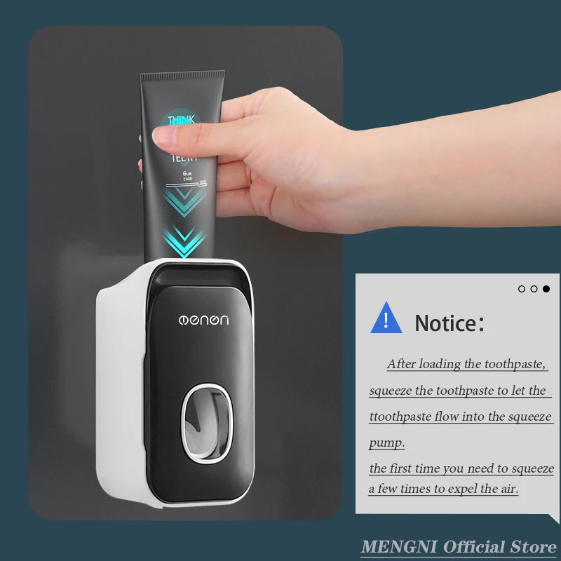 MENGNI Wall-Mounted Toothpaste Dispenser & Toothbrush Holder, No-Drill Installation