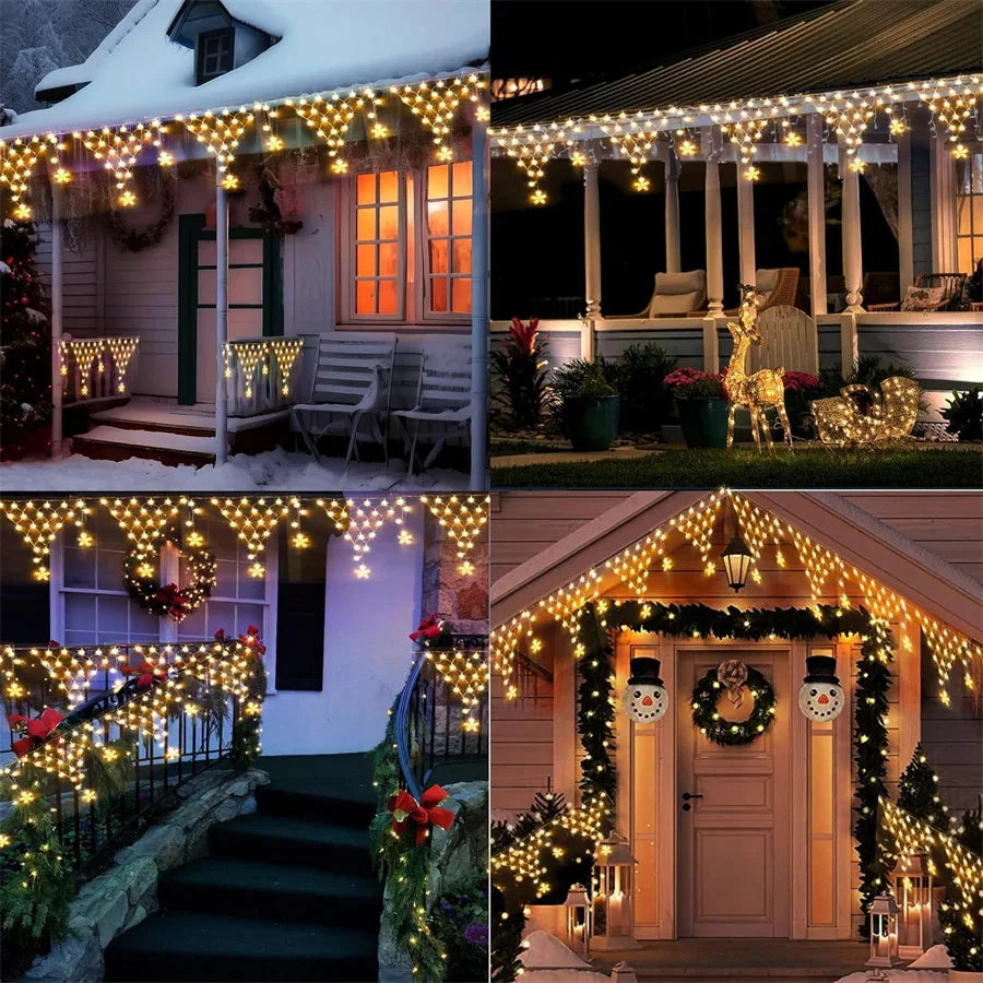 EU/US Plug LED Net Mesh Fairy Garden Lights Outdoor Waterproof Christmas Garland Curtains String Lights for Holiday Party Decor