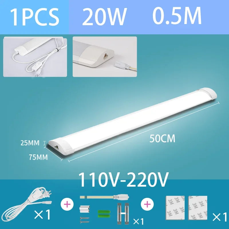 Led Tube Light With Switch Wire 110V 220V 30/50cm Lighting Strip Lamps 10W 20W For Living Room Bedroom Closet Kitchen Lamp