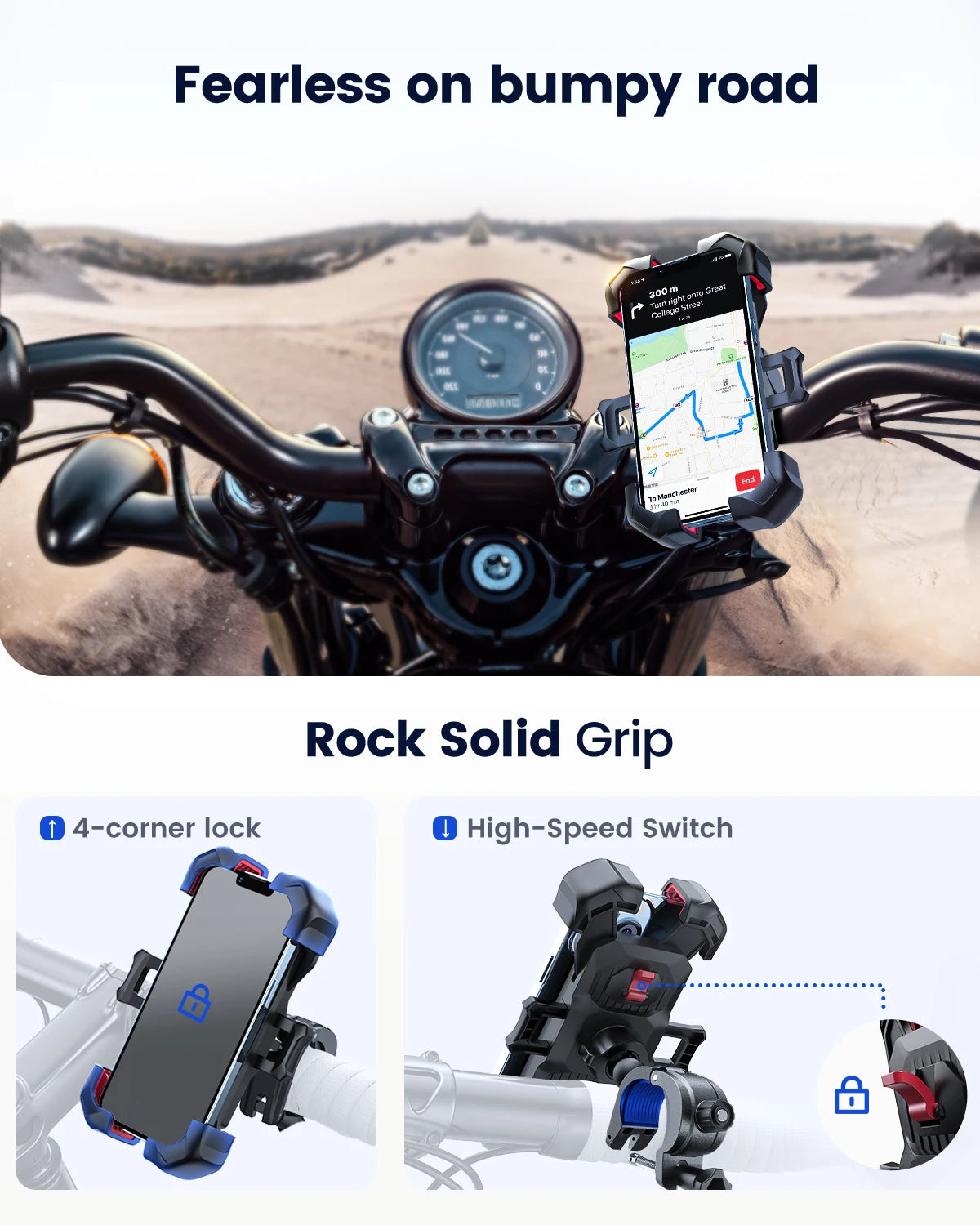 Universal Bicycle Phone Holder with 360° View for 4.7-7 inch Mobile Phones