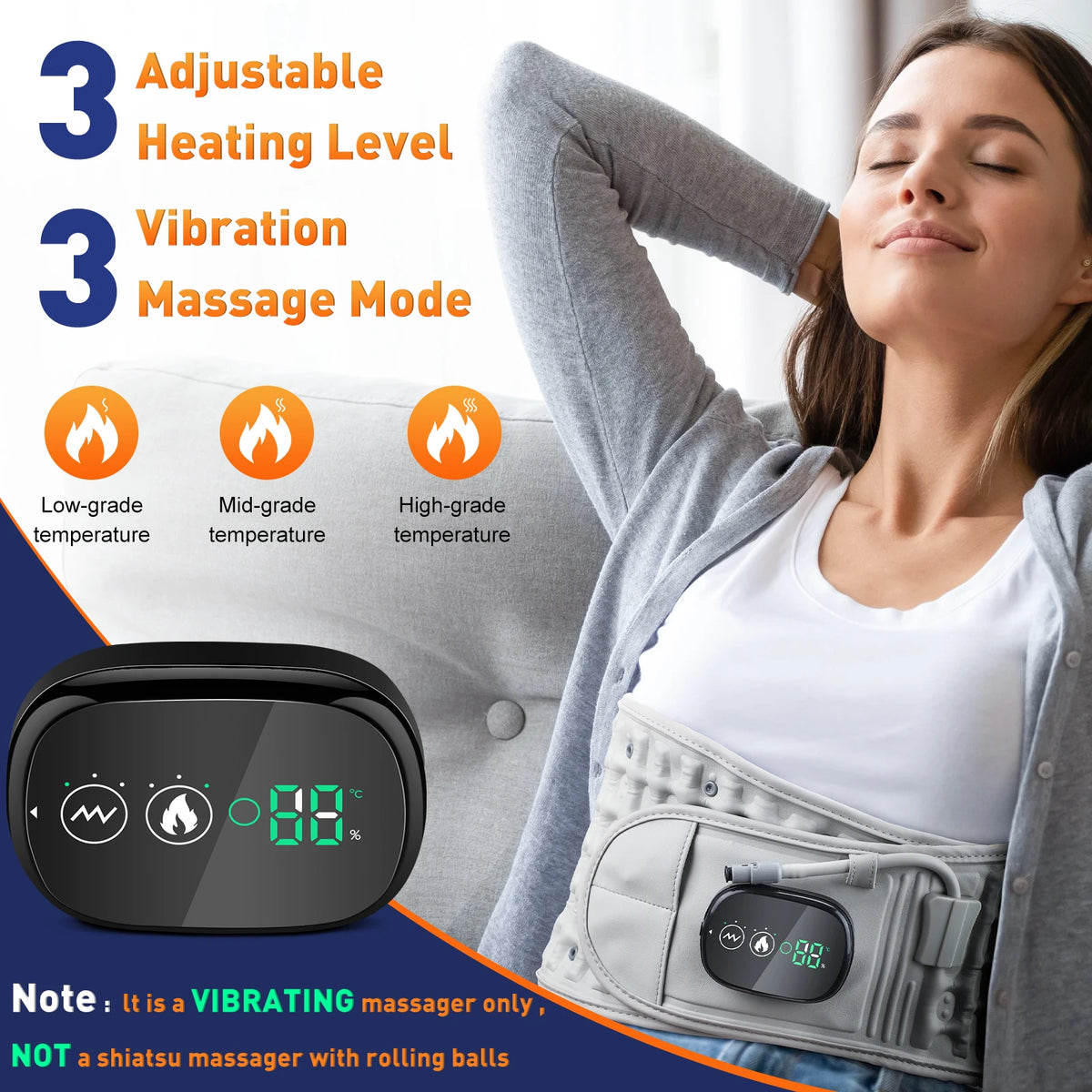 Heated Waist & Lower Back Massage Belt with Vibration and Air Compression