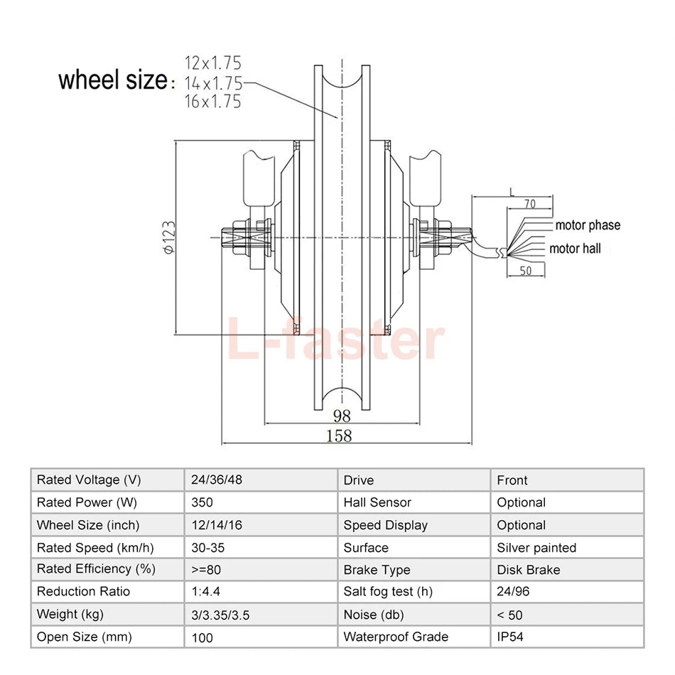 Front Drive Wheel for Electric Bike, Brushless Hub Gear Motor Wheel, Cheap, 16 Inch, 35km, H, 36V, 350W