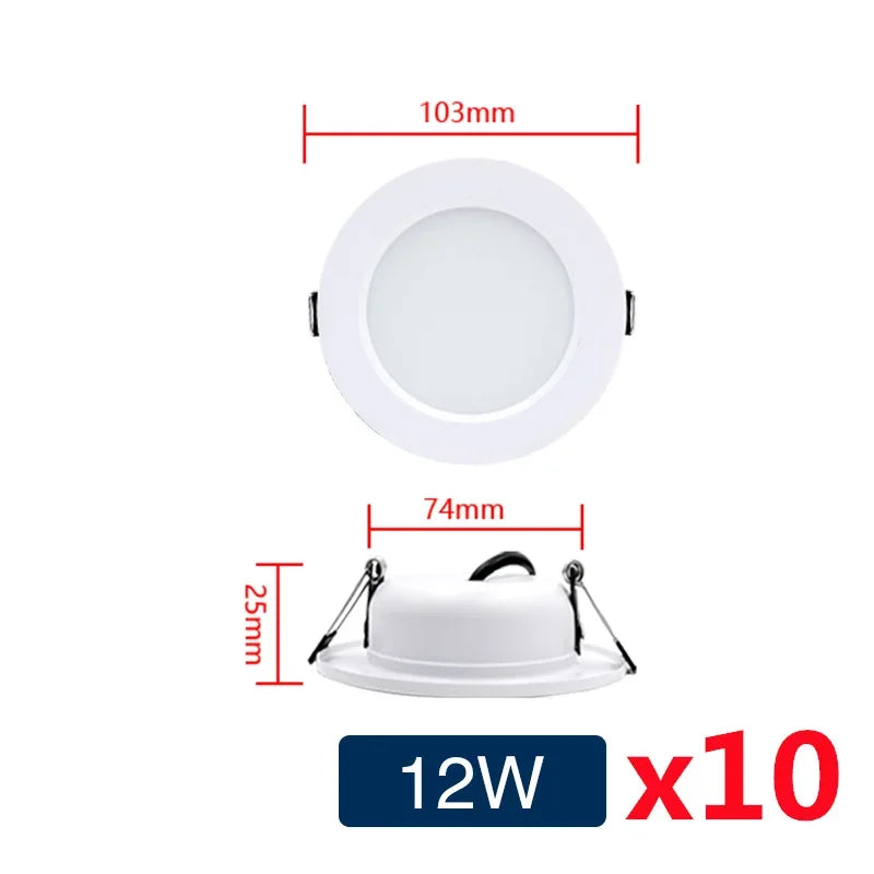 10pcs/lot LED Downlight 5W 9W 12W 15W 18W Recessed Round Led Ceiling Lamp AC110V 220V DC12V 24V Indoor Lighting Warm/Cold White