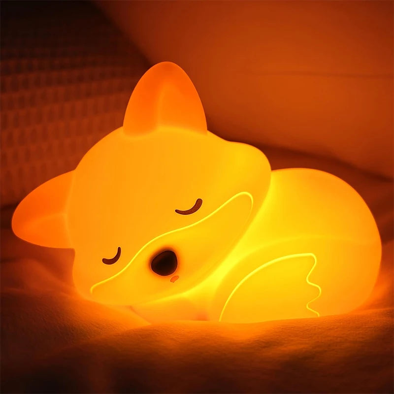 Rechargeable Fox Silicone Night Light with Touch Dimming & Timer