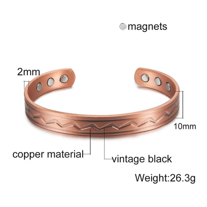 Vinterly Vintage Pure Copper Magnetic Cuff Bracelet, Adjustable for Men & Women