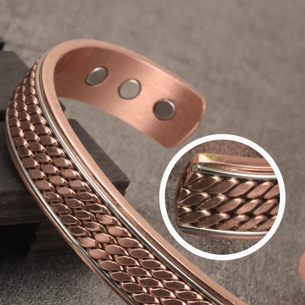 Vinterly Men’s Twisted Pure Copper Magnetic Cuff Bracelet, Adjustable, 12mm Wide