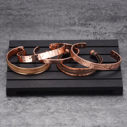 Vinterly Vintage Pure Copper Magnetic Cuff Bracelet, Adjustable for Men & Women