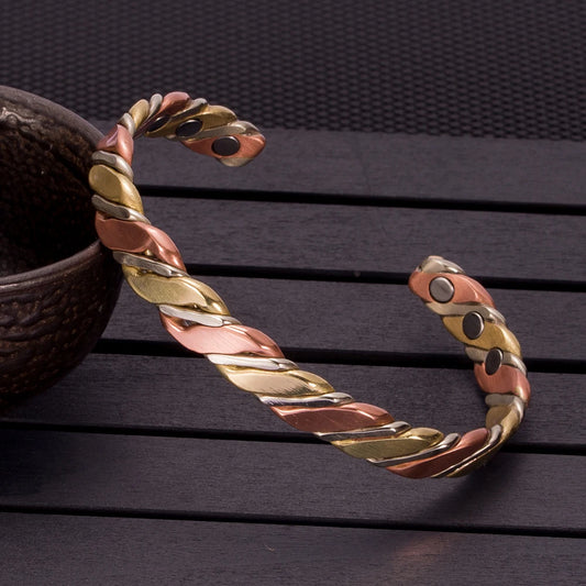 Vinterly Women’s Twisted Copper Magnetic Cuff Bracelet, Adjustable, Rose Gold Tone