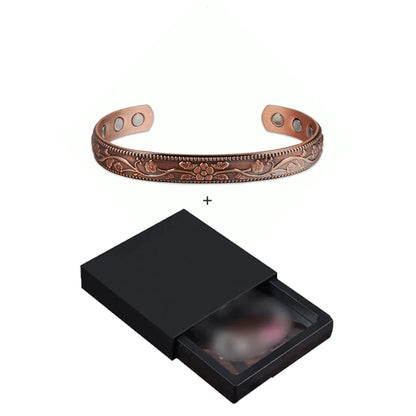 Women’s Adjustable Magnetic Copper Bracelet with Vintage Floral Design, 9mm