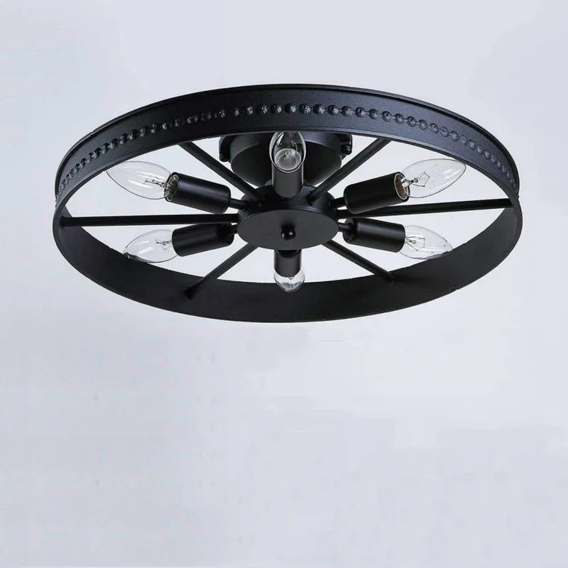 Round Ceiling Lamp Industrial Light Design Kitchen Living Room Bedroom Lighting Fixture Amercian E14 Vintage Iron Ceiling Light