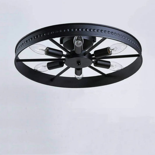 Round Ceiling Lamp Industrial Light Design Kitchen Living Room Bedroom Lighting Fixture Amercian E14 Vintage Iron Ceiling Light